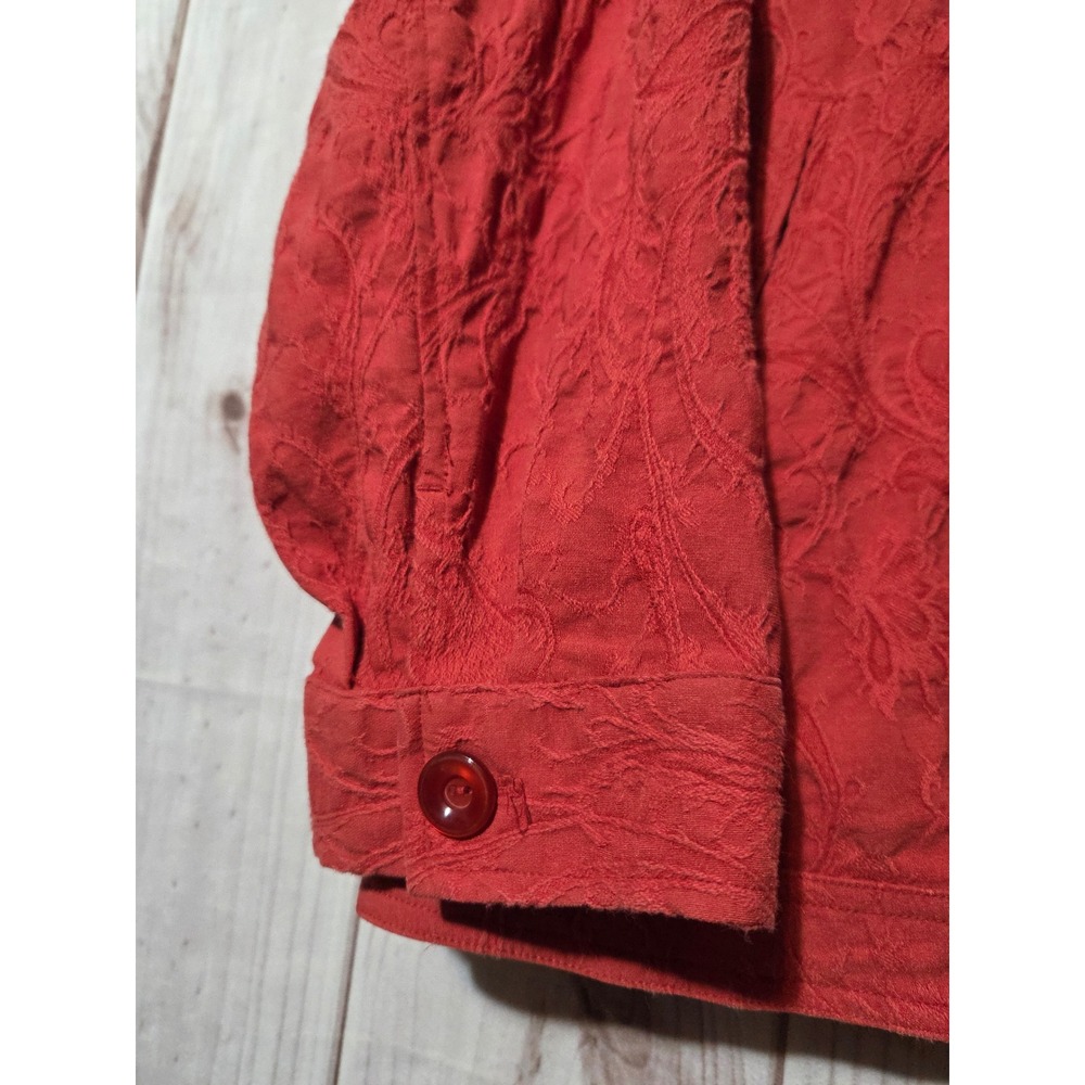 CJ Banks Red Paisley Textured Button Front Jacket Stretch Womens 2X Spring - Picture 4 of 7